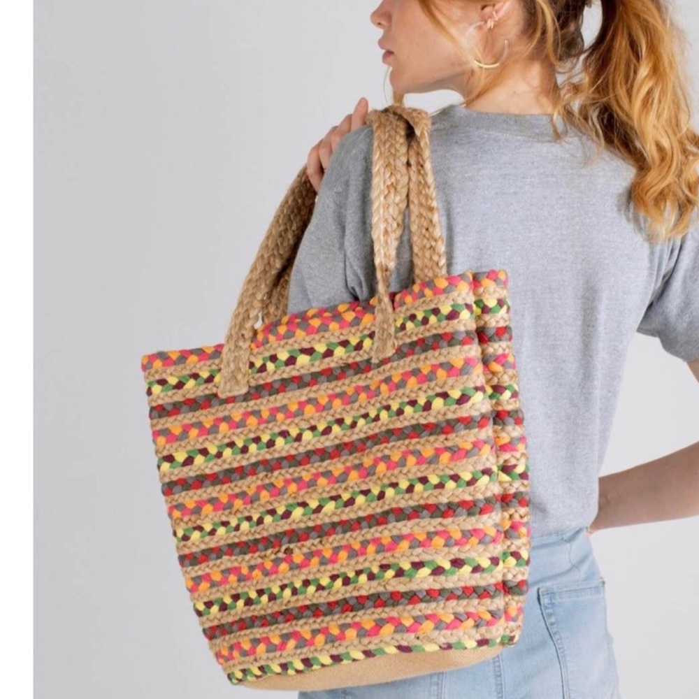 Jess Raffia Woven Tote in Multi